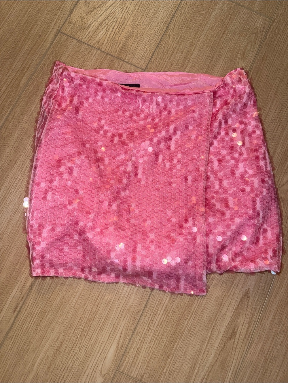 Boohoo Pink Sequin Wrap Mini Skirt